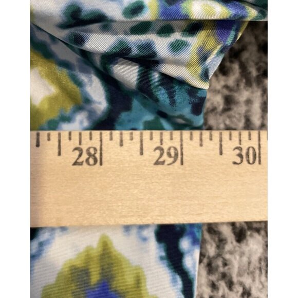 Susan Graver 3X Blue Green Geometric Tile Button Up Shirt Blouse Long Sleeve‎ - Picture 3 of 7